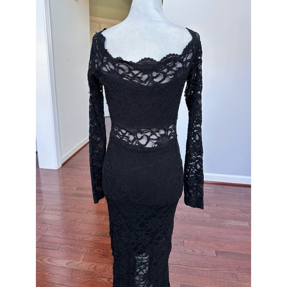 Vintage 2000s Jump Apparel Cutout Black Lace Off the Shoulder Sexy Formal Gown - Picture 10 of 11